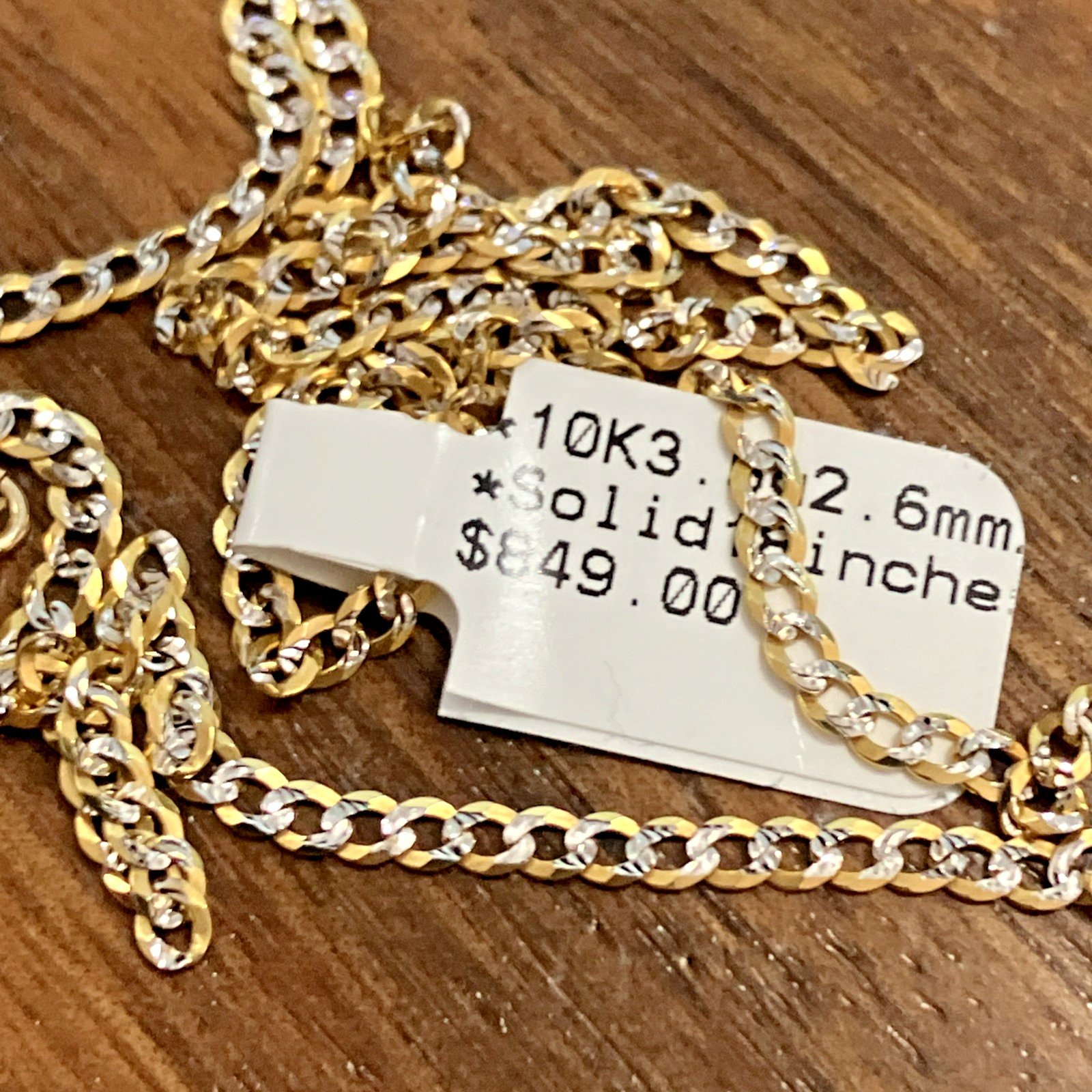 10kt Real Gold Curb Link 2Tone Chain 3.5Gram 2.6mm 18” GND Brand New w/ Tag 10k