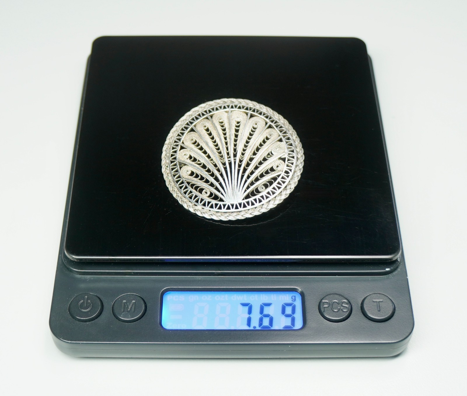 Vintage 950 Sterling Silver+ Filigree Brooch 1.75″ Palestine 7.69 Grams