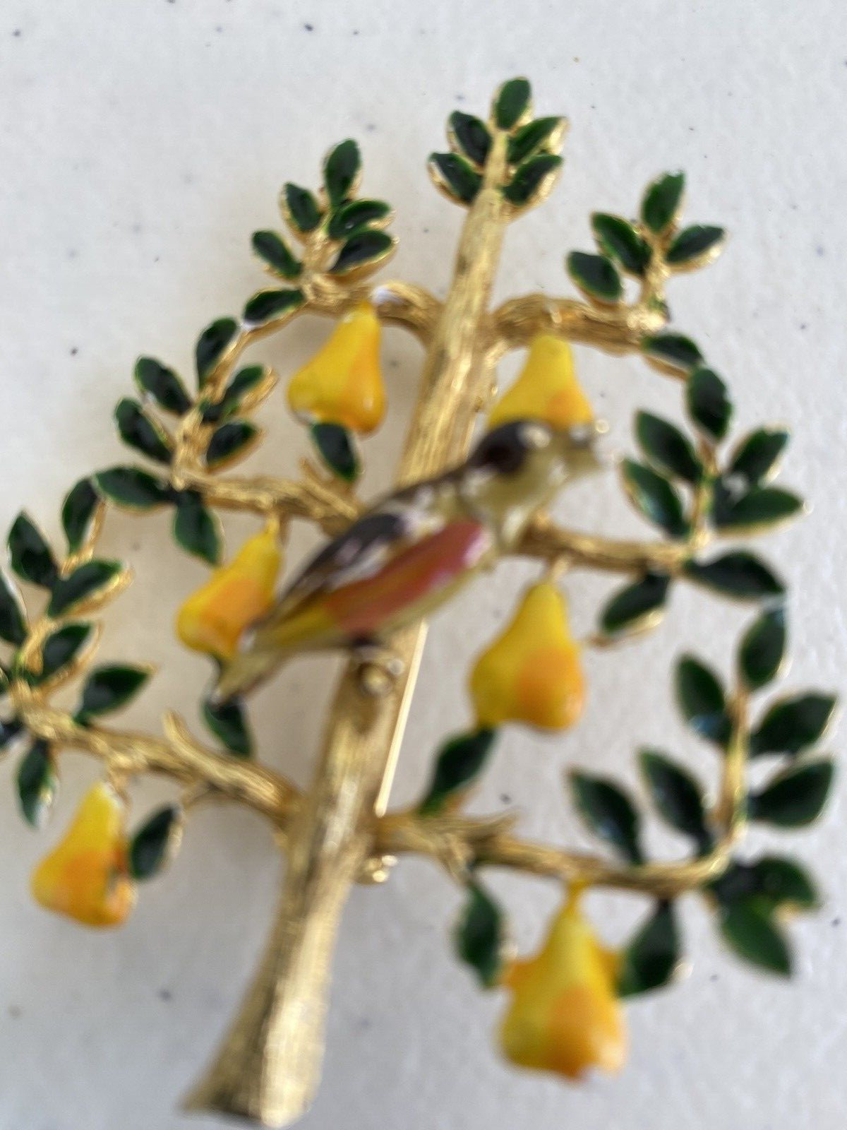 Vintage Cadoro Brooch Partridge Pear Tree Enamel Brooch 12 Days Christmas 60s