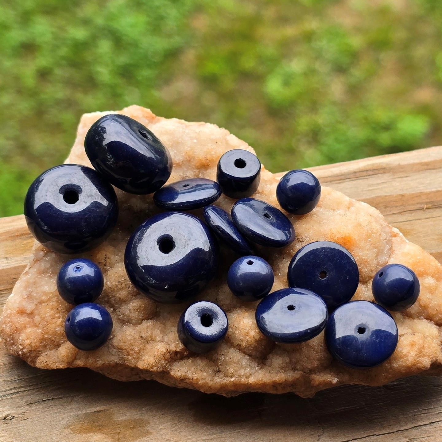 Classic Dark Navy Blue Vintage Glass Bead Assorted Mixed Styles Shapes 16pc