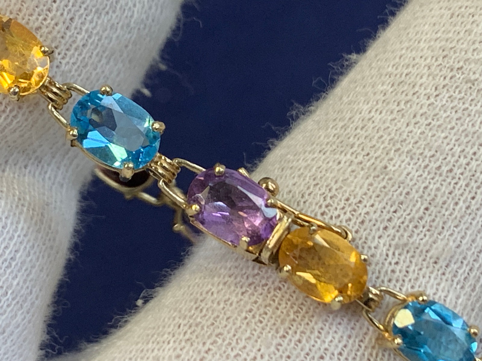 10K Yellow Gold Bracelet 7.69g Fine Jewelry 7″ Multicolor Stones *READ*