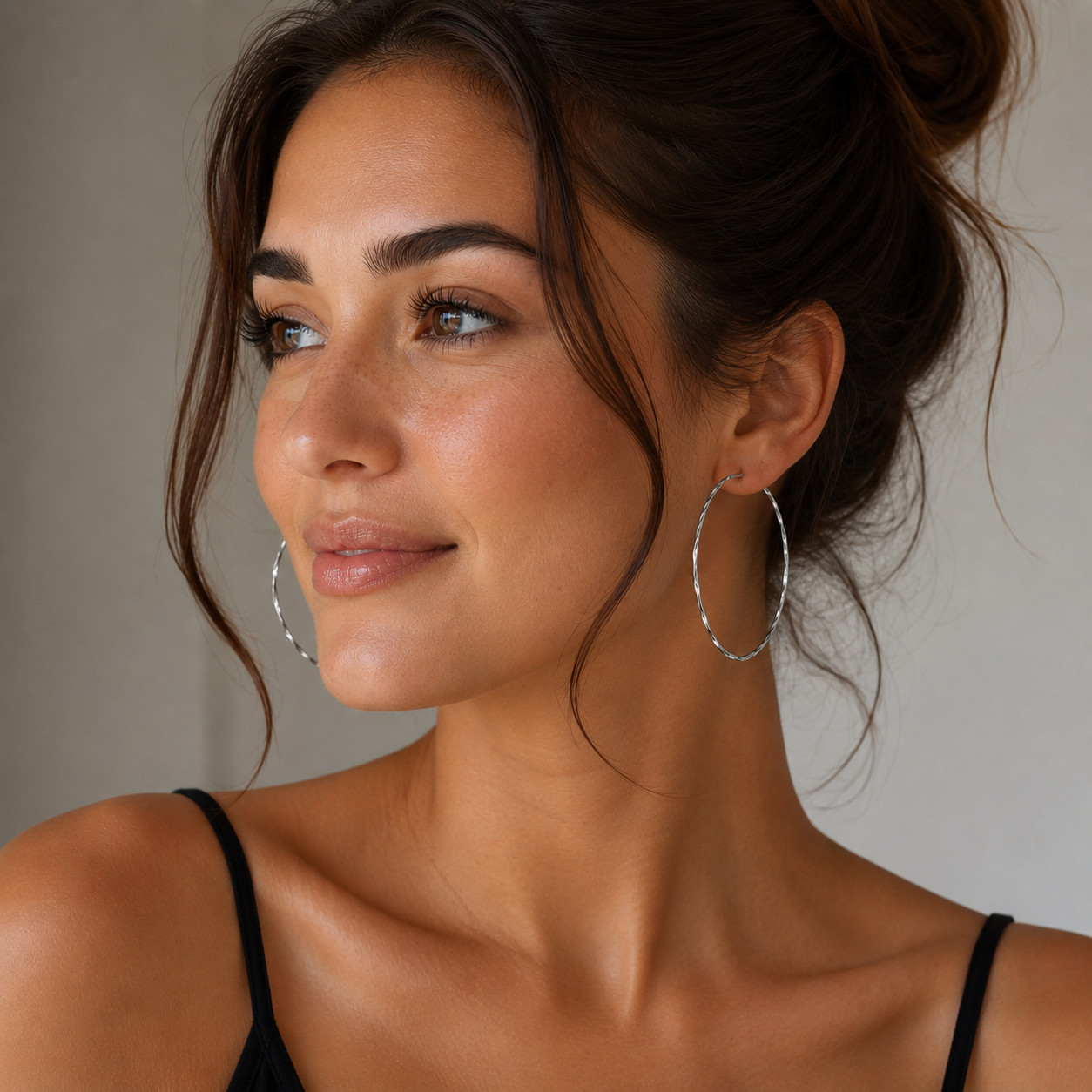 Shimmering 925 Sterling Silver Hoop Earrings with a Subtle Twist – 2″ diameter