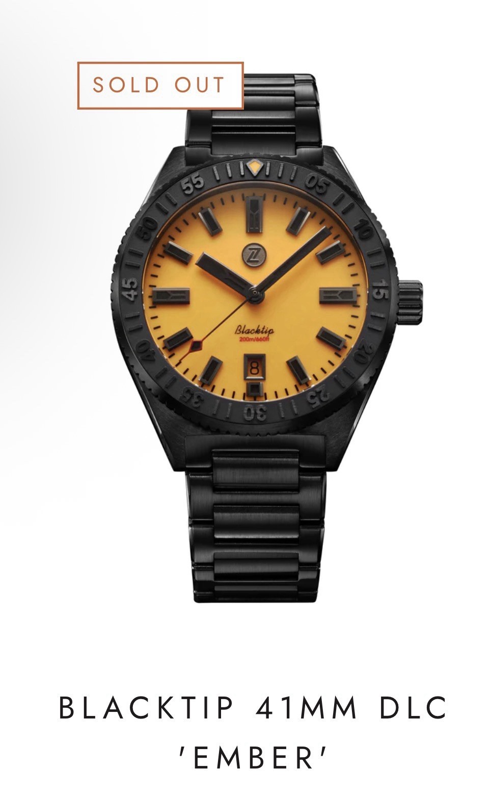 ZELOS BLACKTIP 41MM DLC AUTO DIVE WATCH-FULL LUME ‘EMBER’‼️