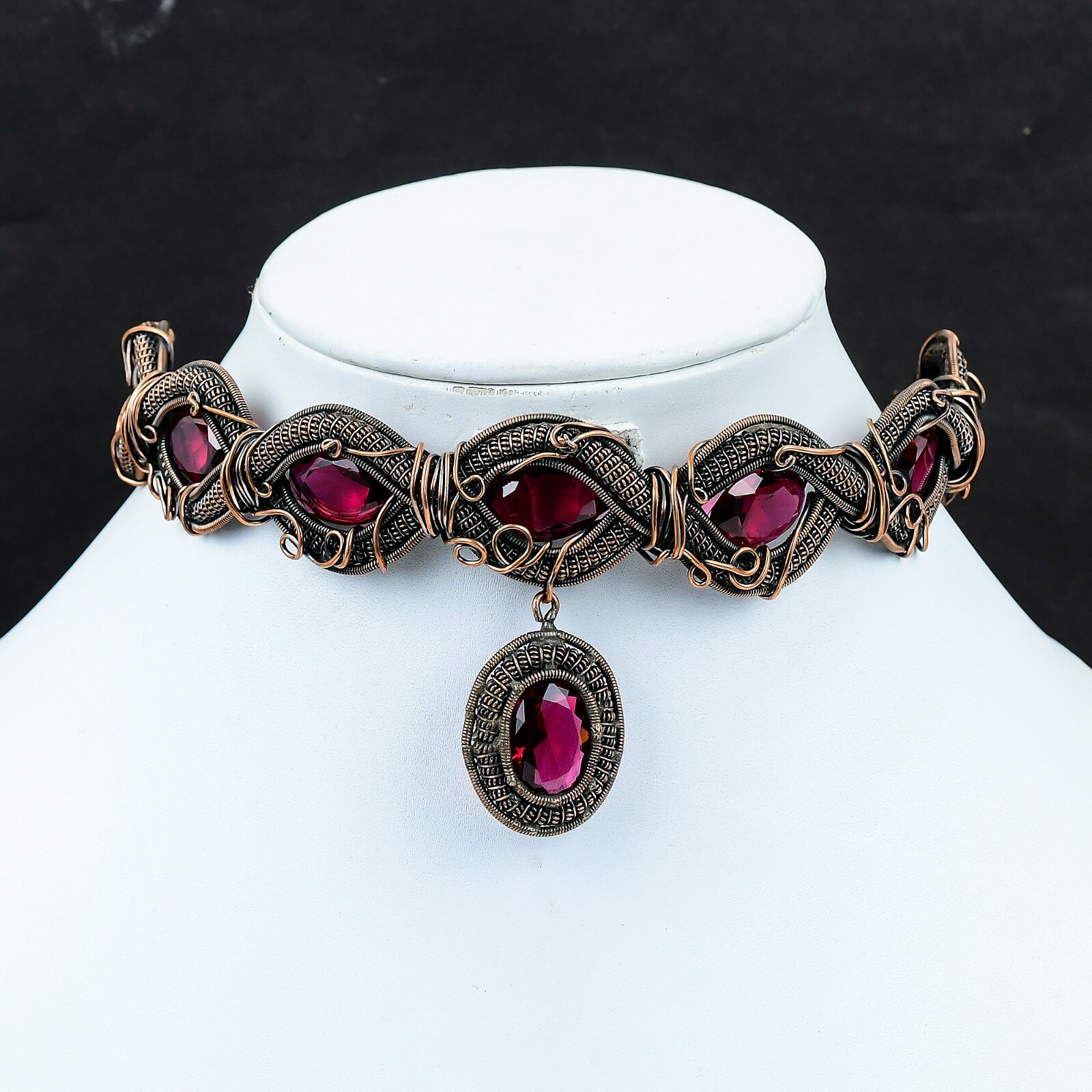 Gift For Her Rubellite Wire Wrapped Chain Adjustable Necklace Copper 18.0″