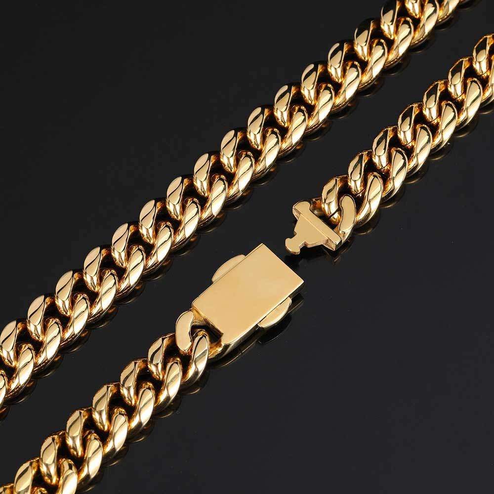 12mm Stainless Steel Miami Cuban Link Chain Necklace Bracelet Hip Hop Men