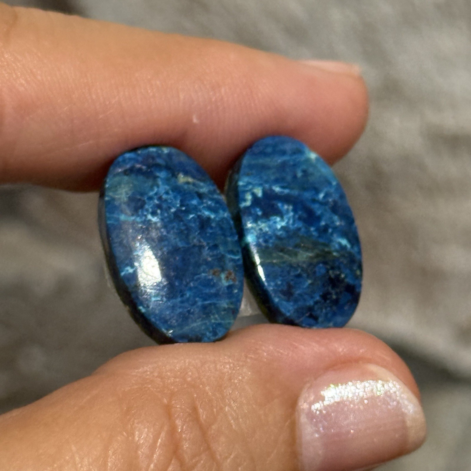 22.9ct 20.2×12.3×4.2mm Pair Of Rare Dark Blue Shattuckite Oval Cabochons Gems