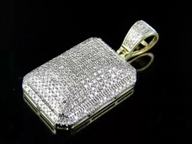 3CT Round Cut Lab Created Diamond Dog Tag Men’s Pendant 14K Yellow Gold Plated