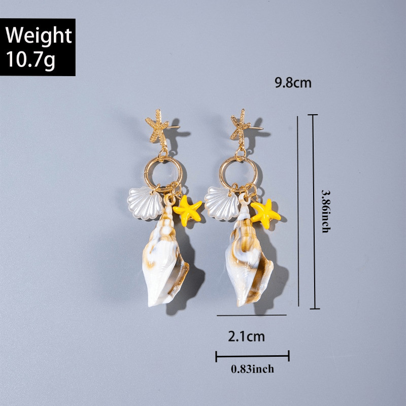 Women’s Boho Earrings Acrylic Conch Pendant Alloy Starfish Studs Fashion Jewelry