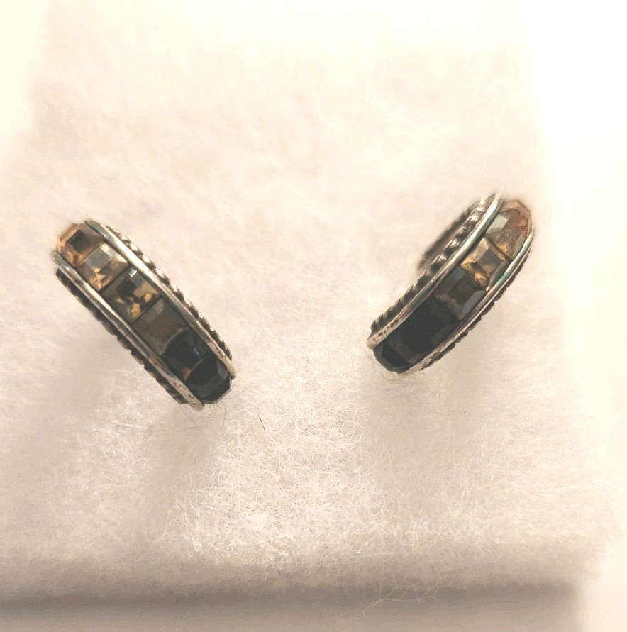 Brighton crescent hoop brown Crystal Post Earrings Silver Plate