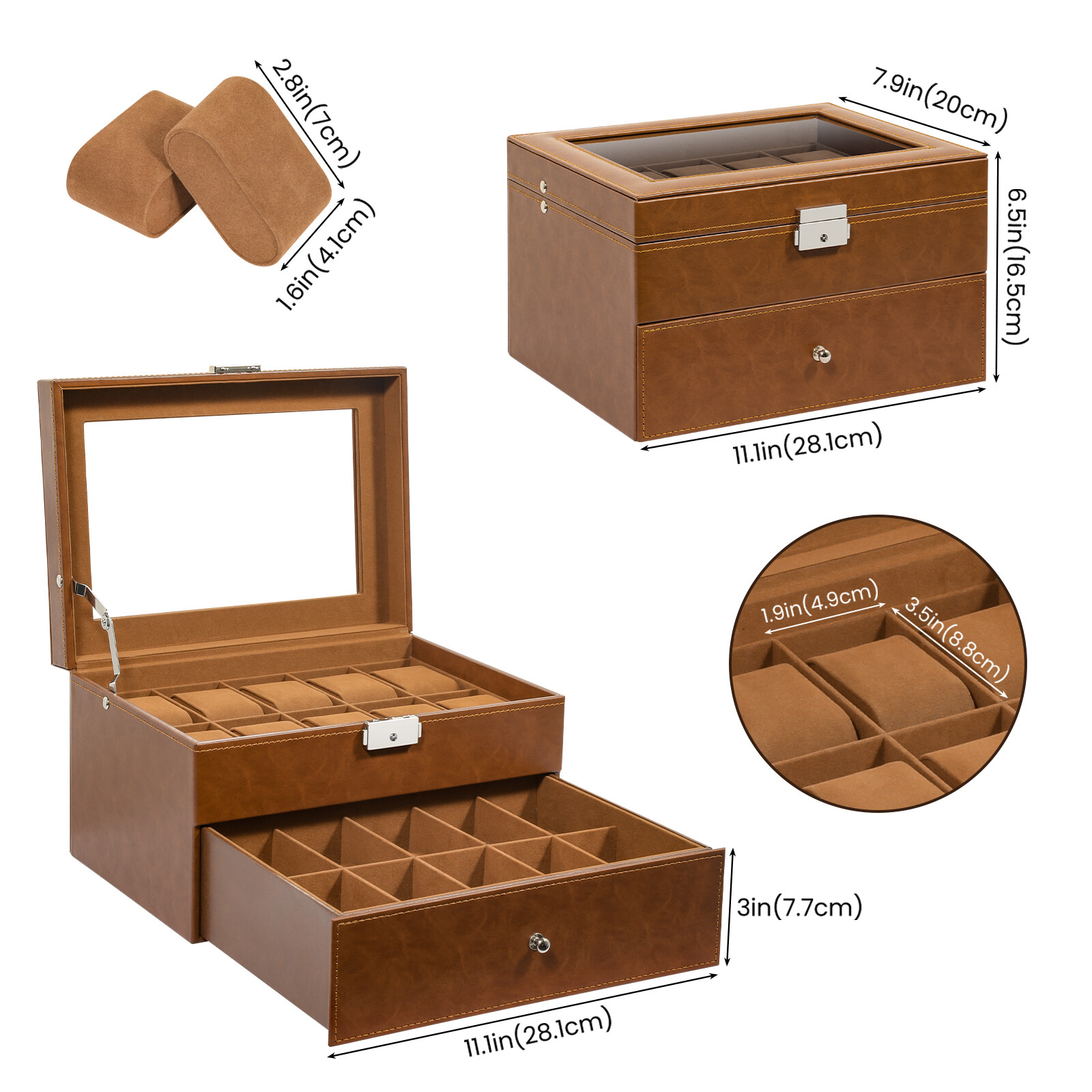 【Preloved】20 Slots Watch Box Watch Case PU Leather Jewelry Storage Display Case