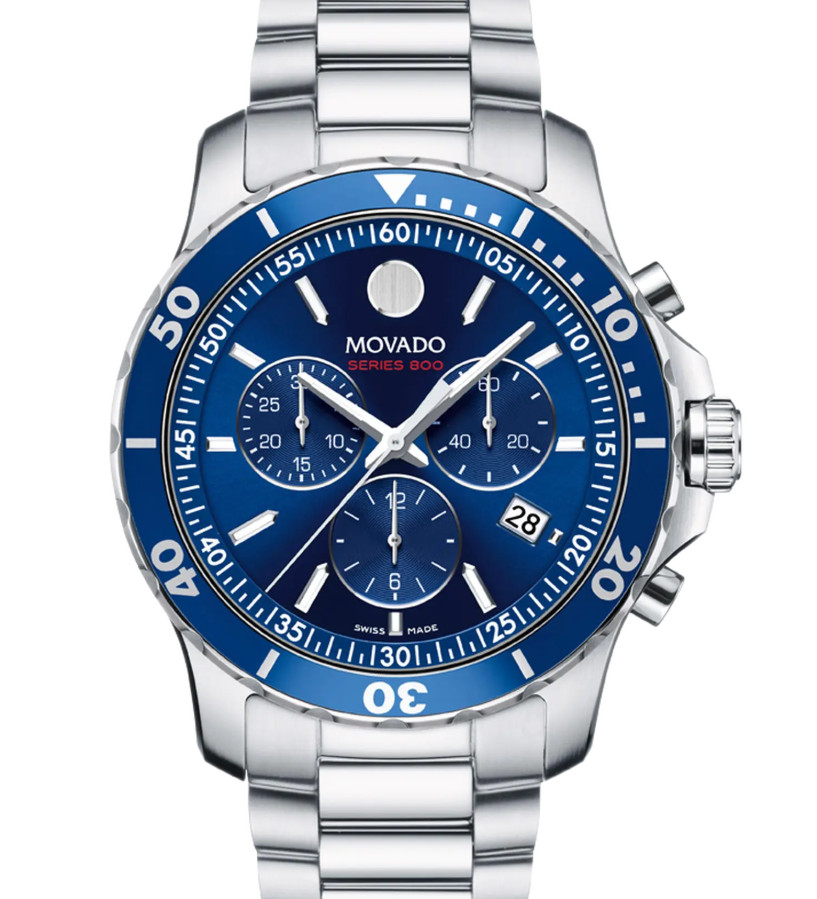 Movado Series 800 Blue Chronograph Dial 42 mm Performance Steel Watch 2600141