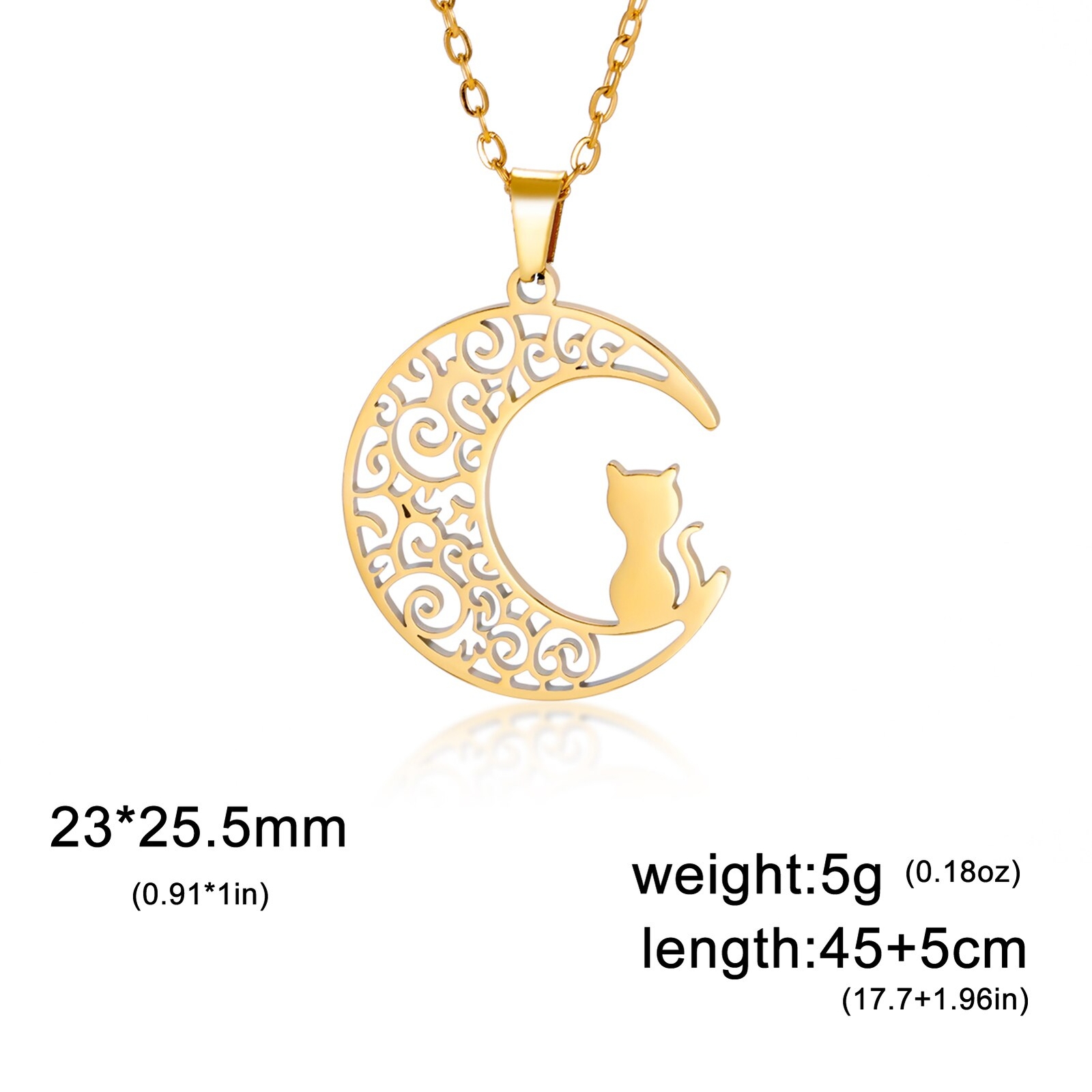 Moon Cat Pendant Necklace for Women Girls Stainless Steel Neck Chain Jewelry
