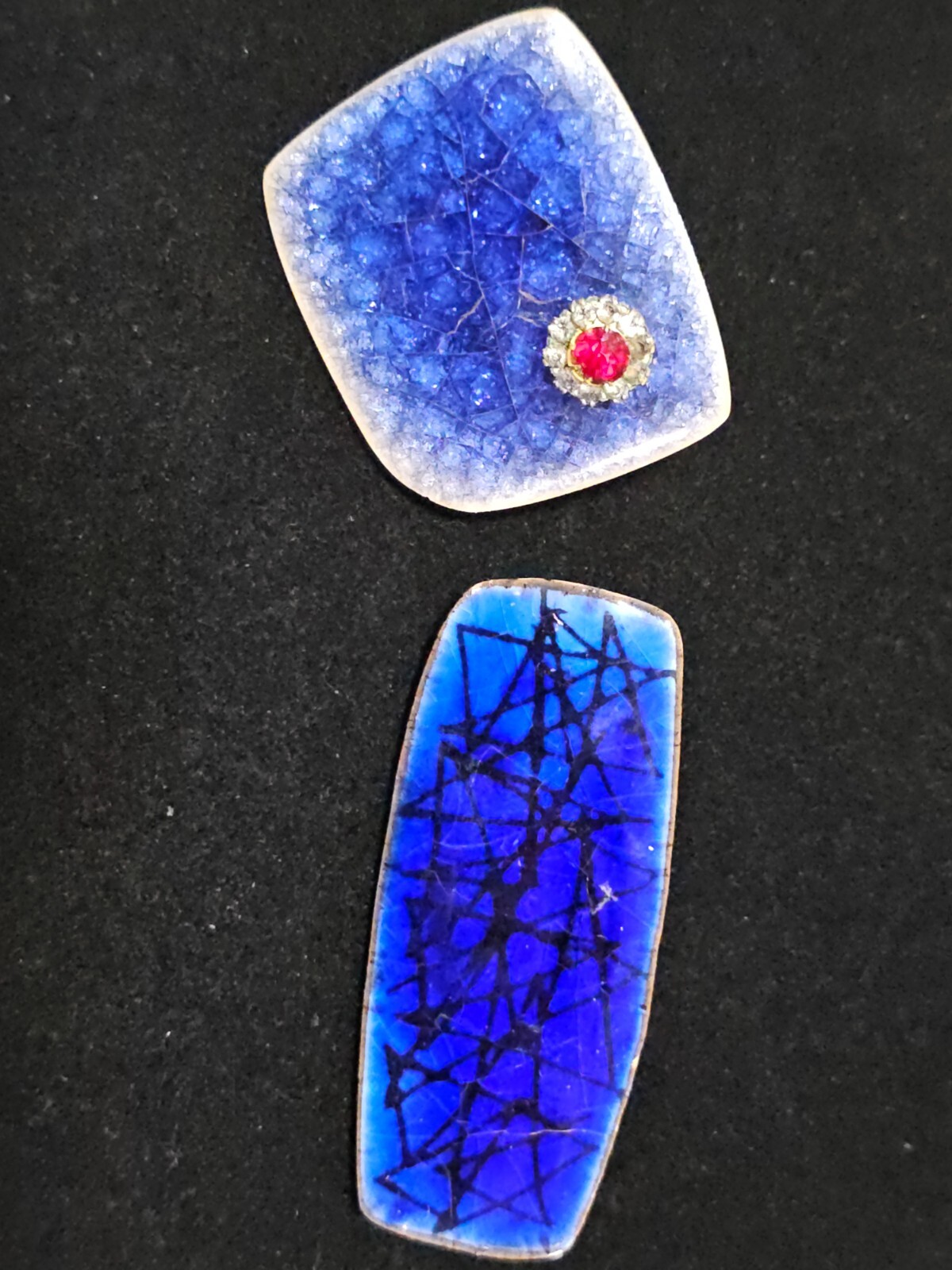 Vtg Signed Kruger Denmark Ceramic Enamel Rhinestone Brooches