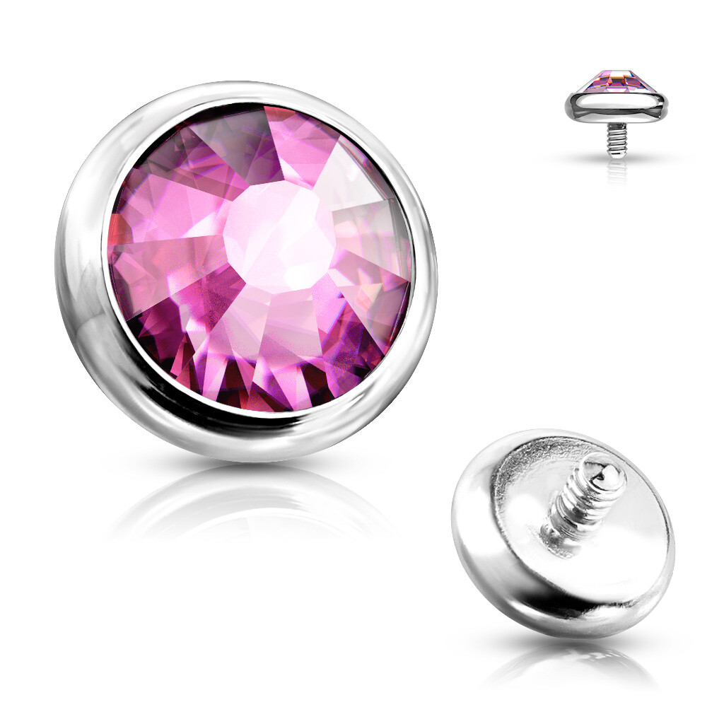 1 Pc 14G Surgical Steel Internal Threaded Flat Gem Bezel Set Dermal Anchor Top