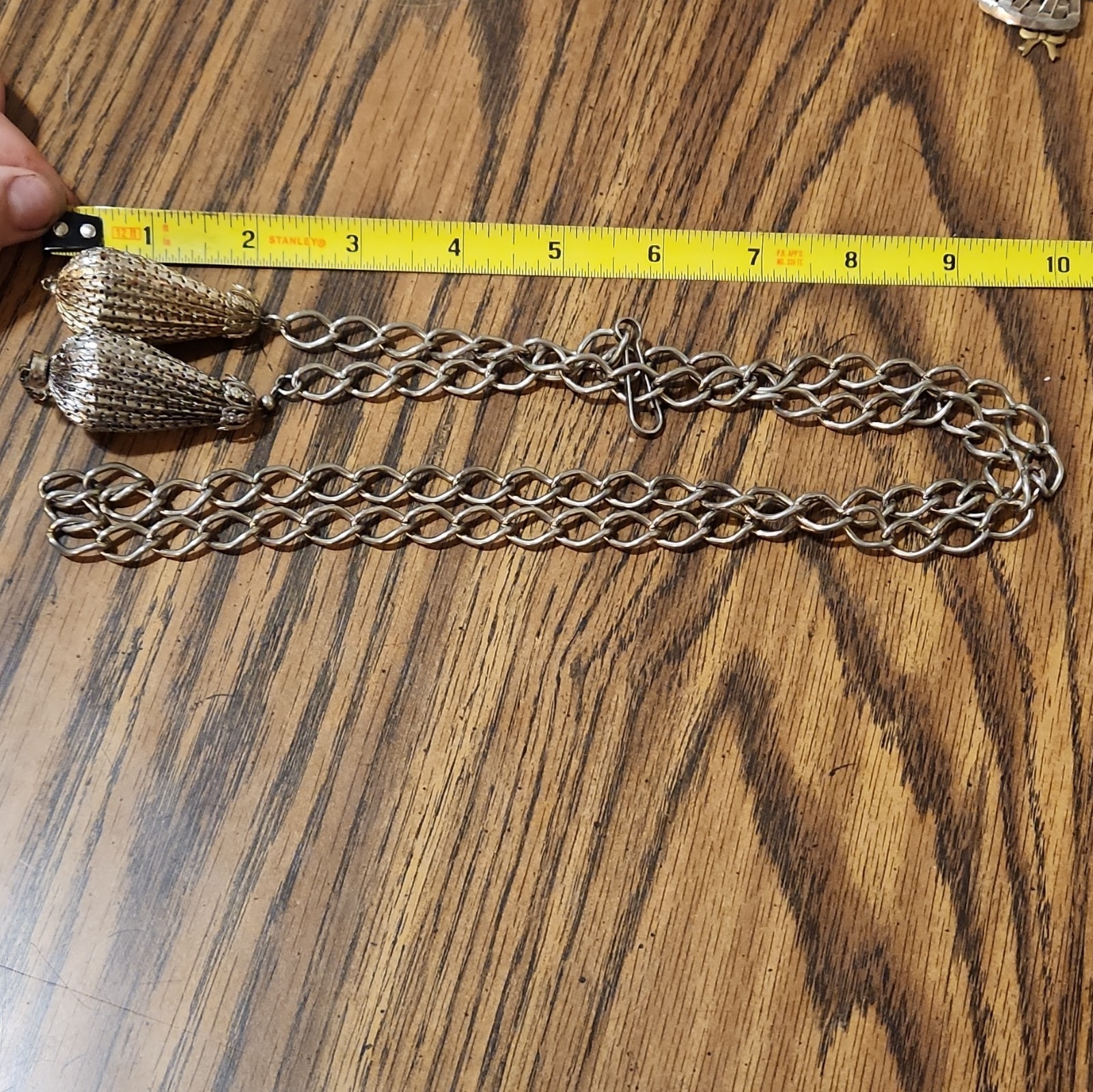 1990’s Gold & Silver Oval Link Chain Necklace w/ Teardrop Mesh Tassel Pendants