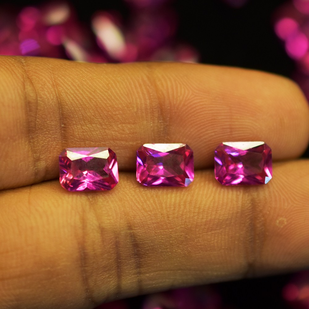CERTIFIED Pink Sapphire 12.00 Ct 7×5 mm Lot Perfect Emerald Cut Natural Gemstone