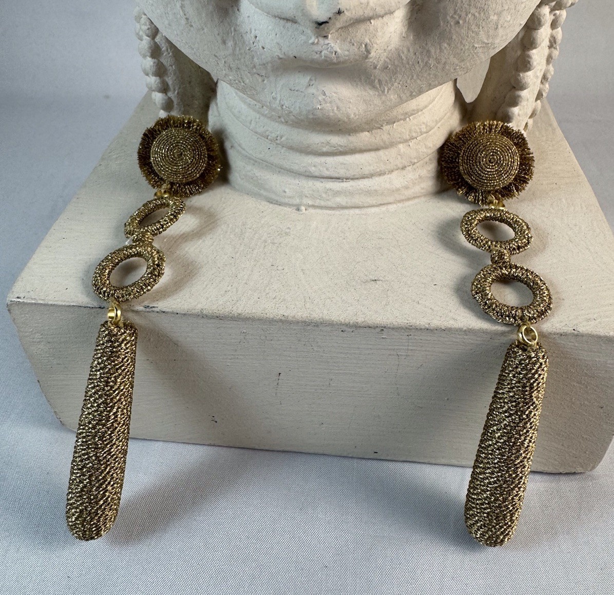 LEYLA GANS Amelie Wrapped Cord Drop Earrings ~ Metallic gold tone cord ~ Pierced