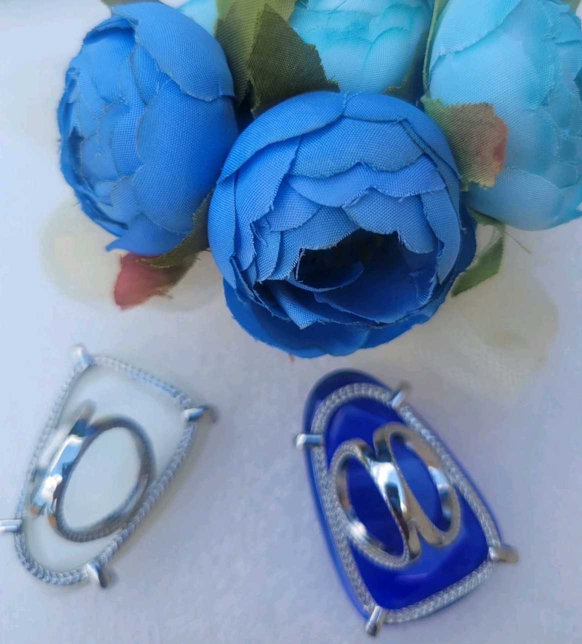 Cobalt & White Silver Chunky Statement Cocktail Ring Size 6 (KS Tela Looking)