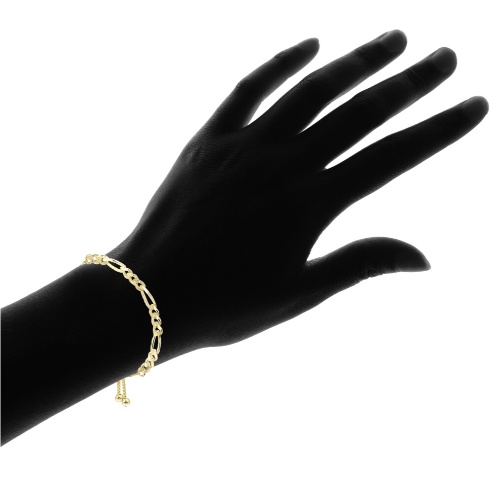 Thin Figaro Link Chain Adjustable Gold Plated 925 Silver Pull-String Bracelet