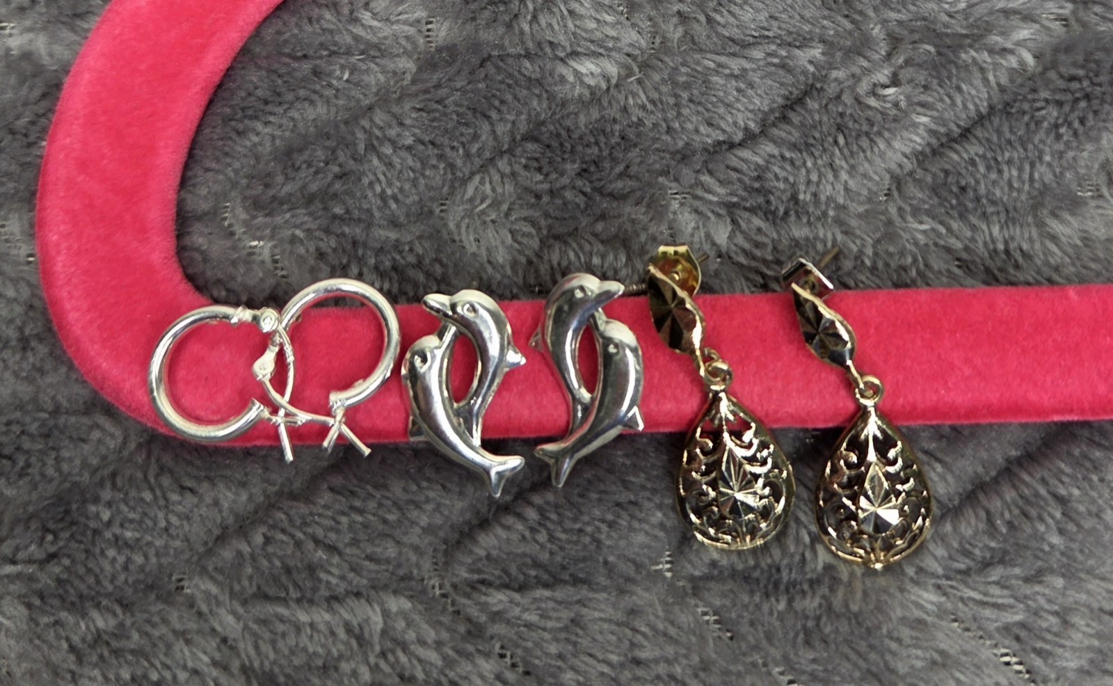Sterling 925 Silver Stamped Earrings Set Bundle Dolphins Small Hoops Teardrop
