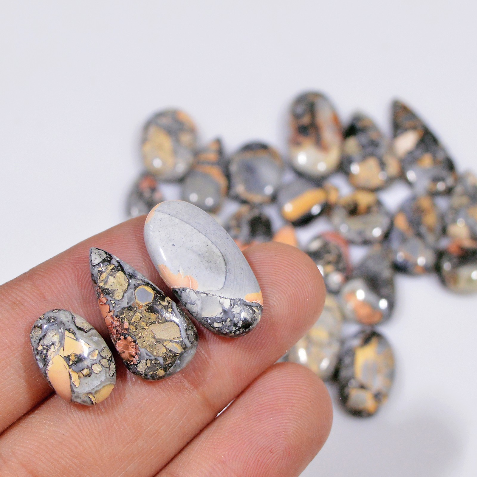 26 Pcs 177Cts Natural Maligano Jasper Cabochon Gemstone Lot 24×10 10x10mm #18369