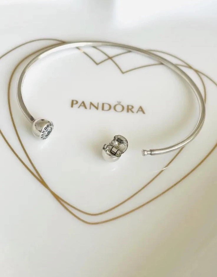 💜 PANDORA Silver ESSENCE BANGLE Bracelet Size 1 ~ 16cm ✨ Crystals 💝🎁