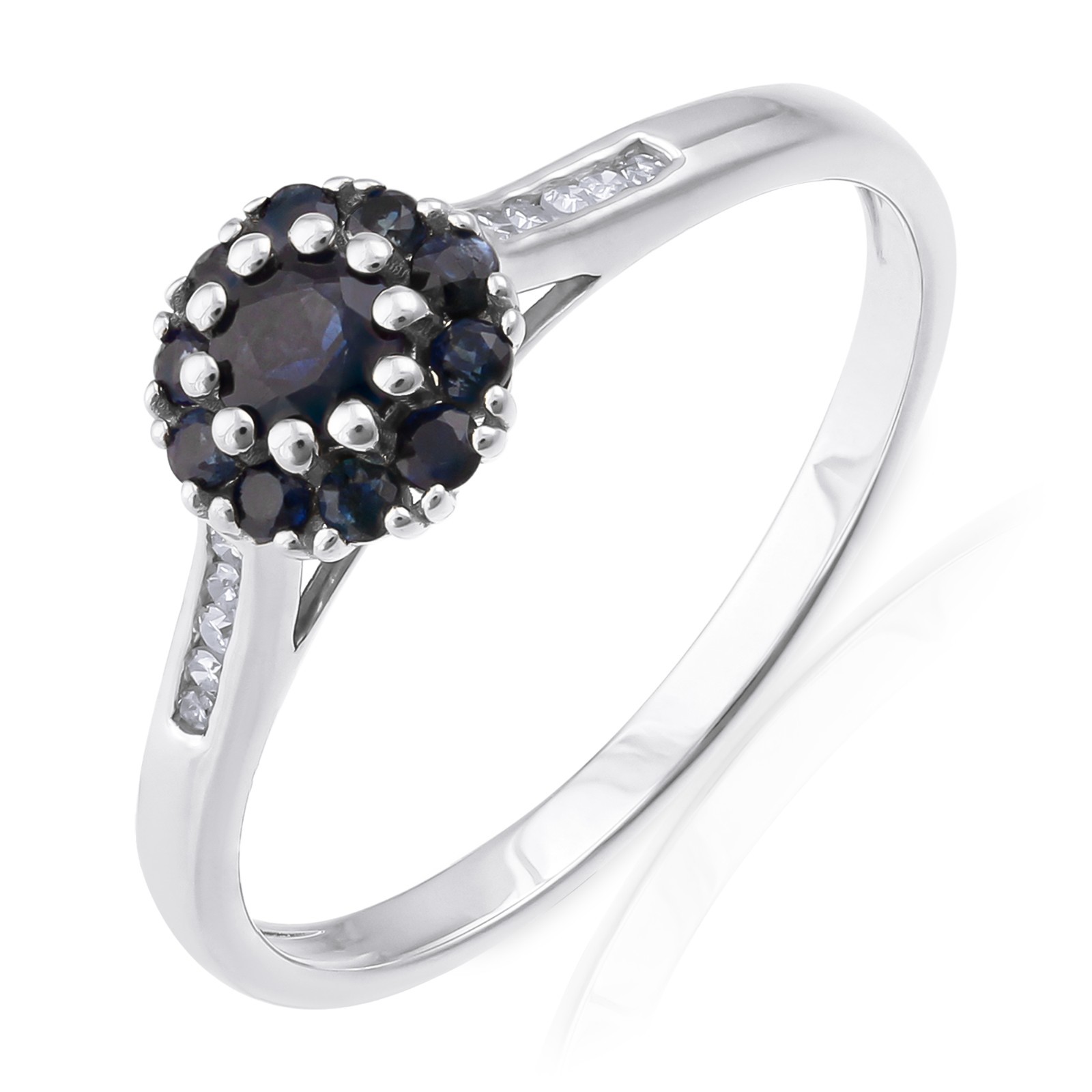 0.46 CT Blue Sapphire Cluster Diamond Channel Shoulder Ring 925 Sterling Silver