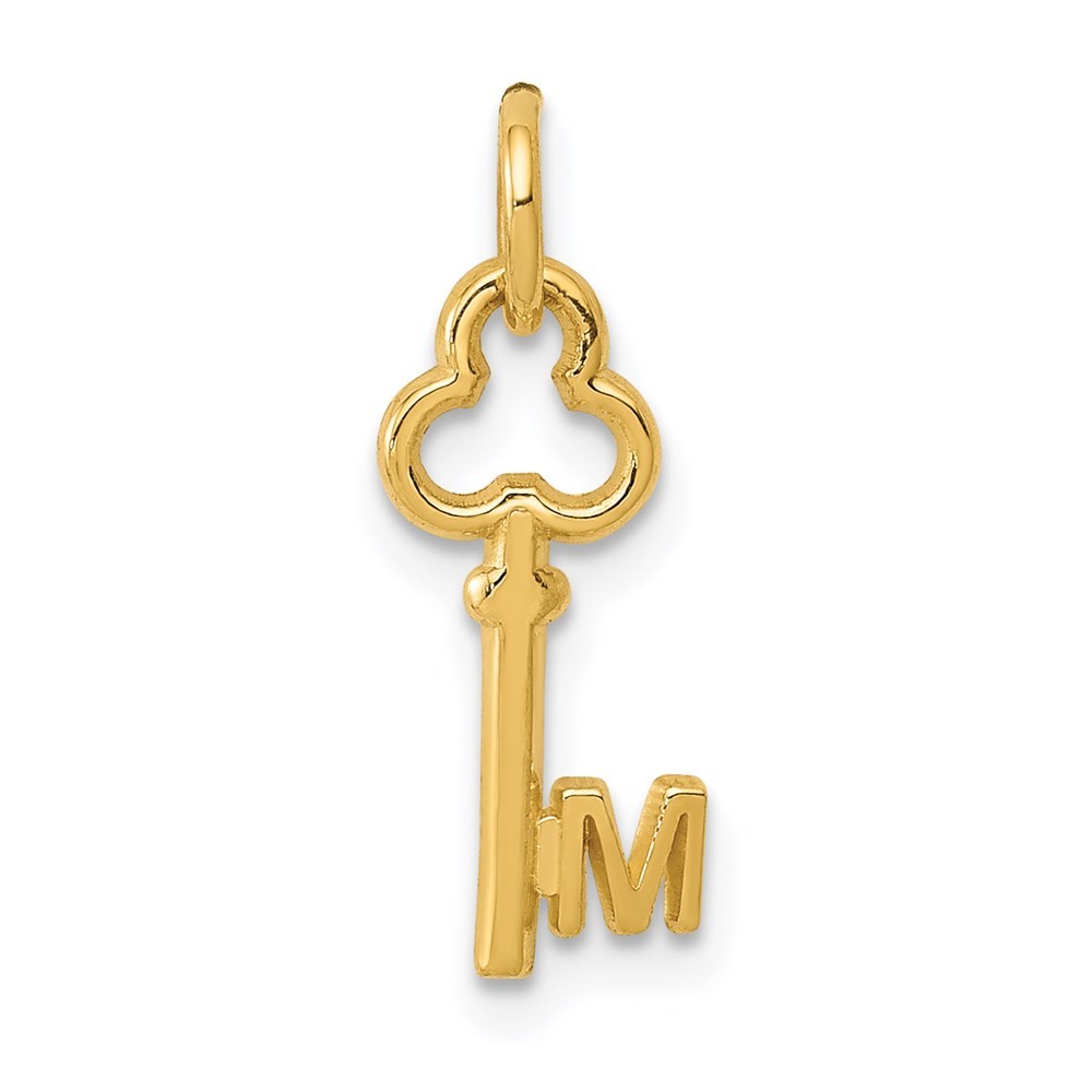 14k Yellow Gold Key Letter M Initial Fancy Charm Pendant L-15.53mm, W-6.88mm