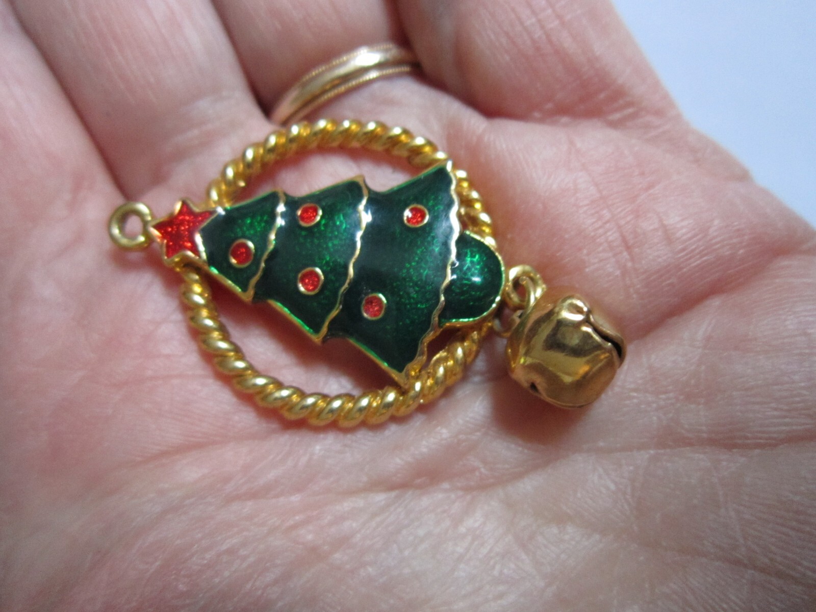 Vintage Christmas Pendant ONLY Necklace No Chain Charm Goldtone Jingle Bell