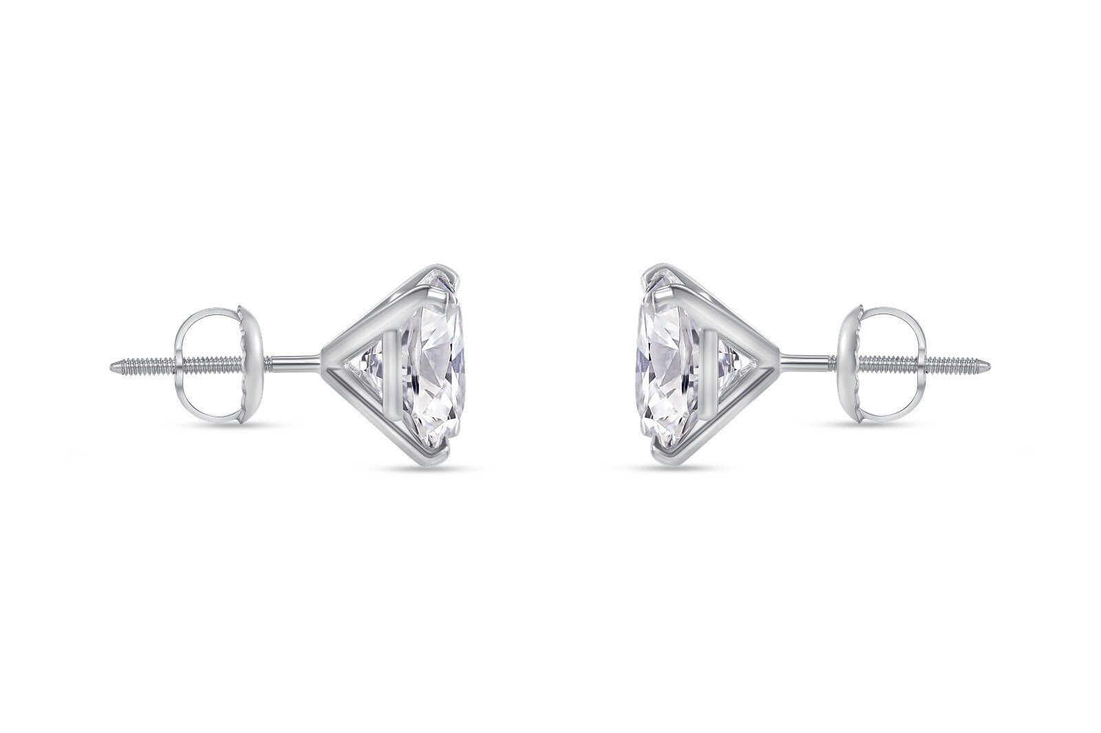 1 Ct Princess Created Diamond Earrings Studs Real 14K White Gold Martini Screw