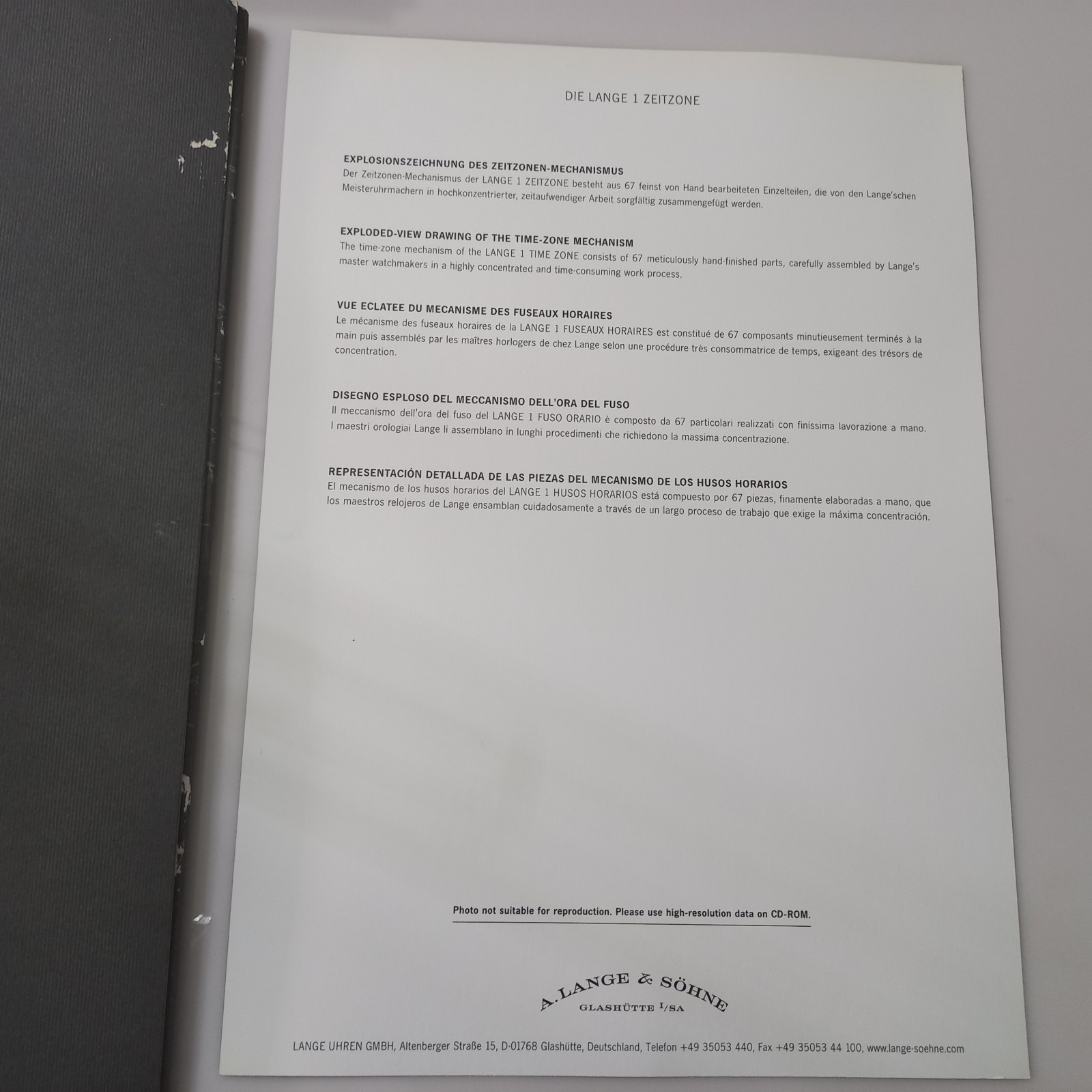 Rare 2005 A. Lange & Söhne Lange 1 Time Zone Press Kit & Technical Drawings