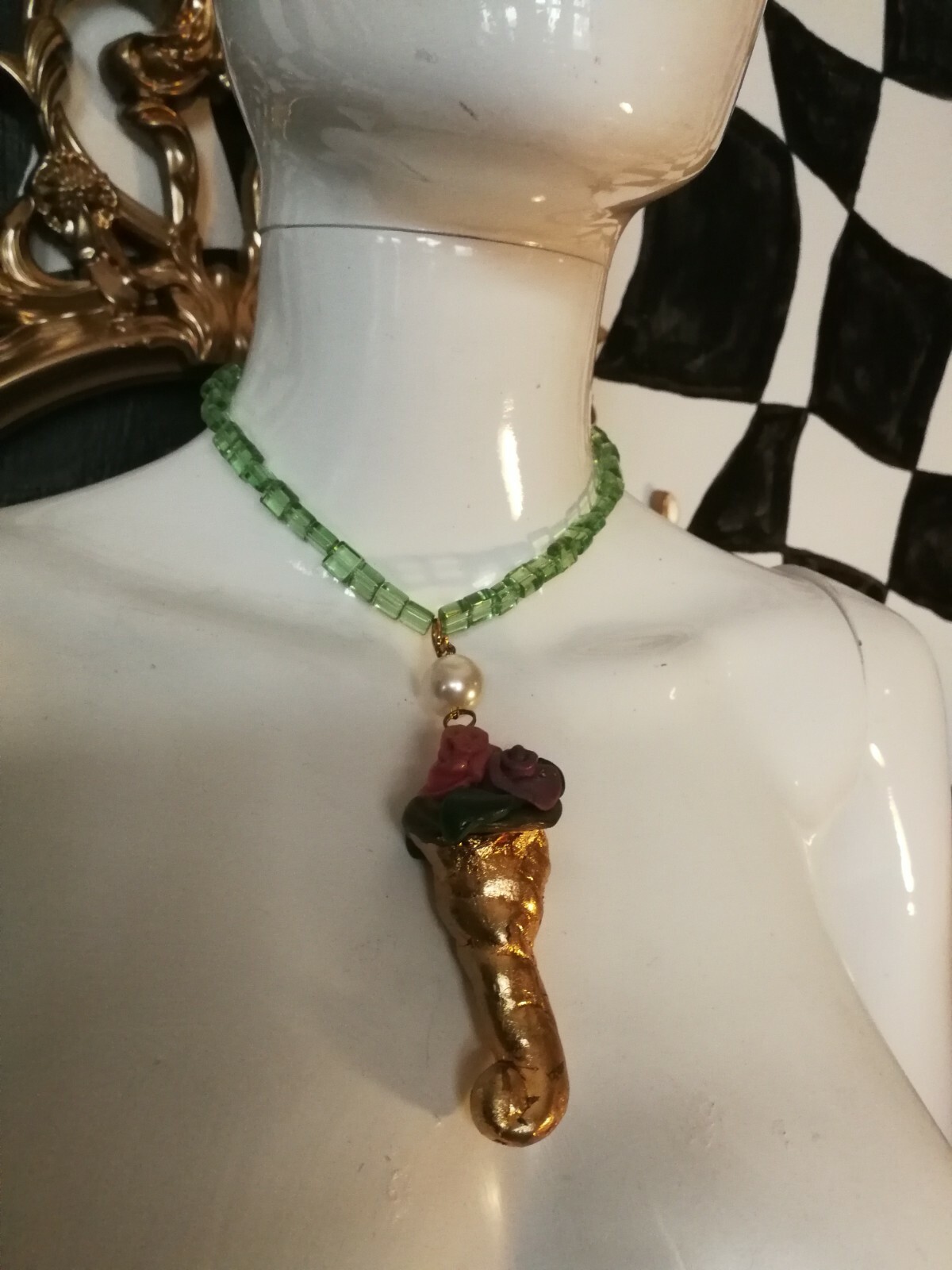 lucky horn plenty talisman pendant necklace amulet cornucopia money vintage gift