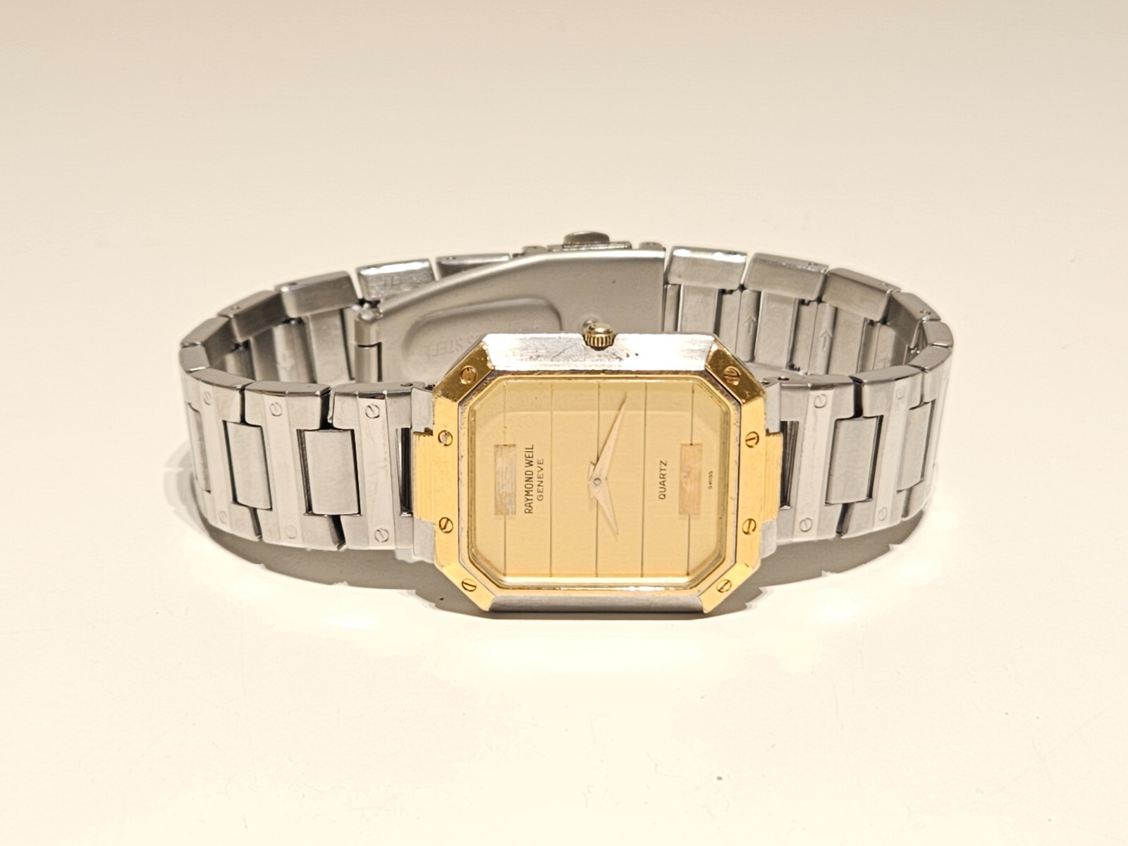 VINTAGE RARE RECTANGLE MEN’S TWO TONE ST. STEEL QUARTZ WATCH “RAYMOND WEIL” 9034