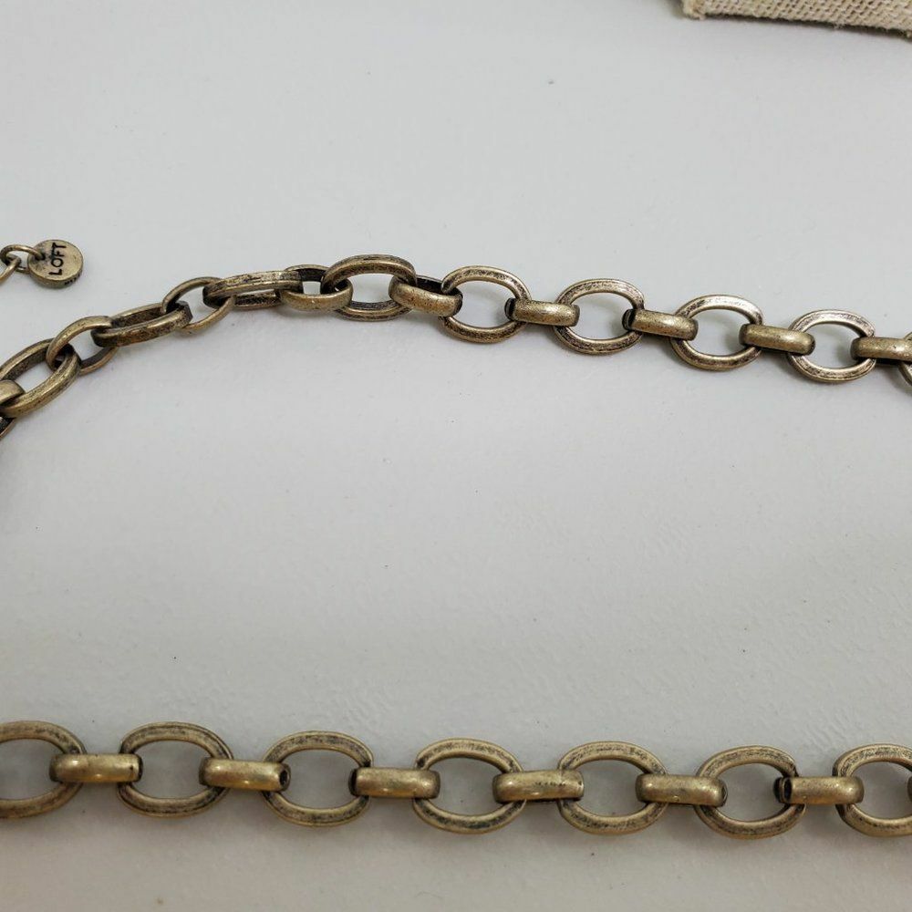 Ann Taylor Loft Necklace Statement Blue Rhinestone Gold Tone Chain Gray