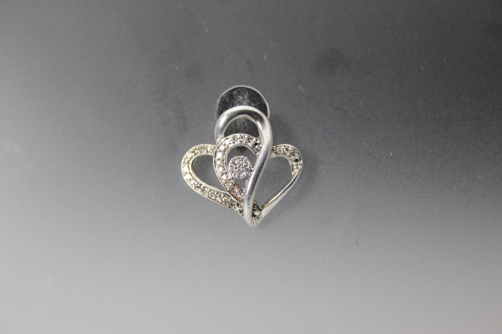 925 Sterling Silver Diamond Double Heart Pendant 3.2 Grams (PEN10252)