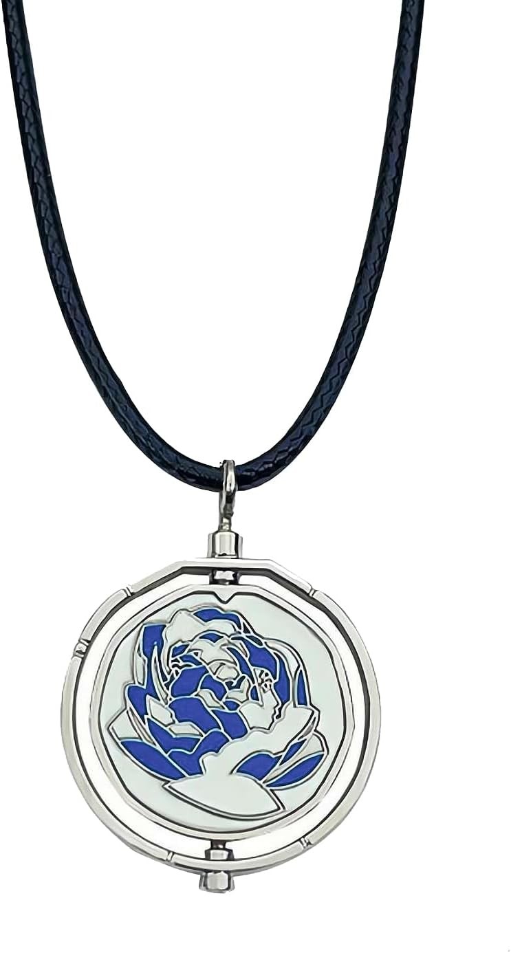 Arcane Jinx Blue Rose Necklace Women Rotatable Pendant Cosplay Props w/ Gift Box
