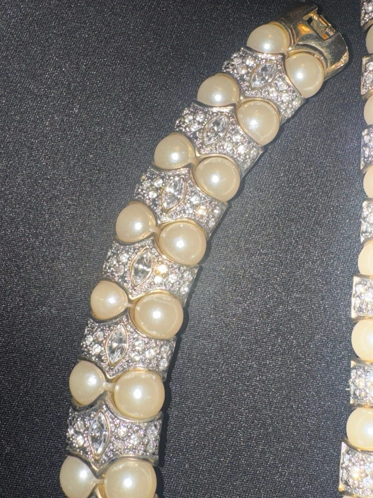 Stunning VNTG Landau Gold tone Pearl/Crystal Choker Necklace & Matching Bracelet