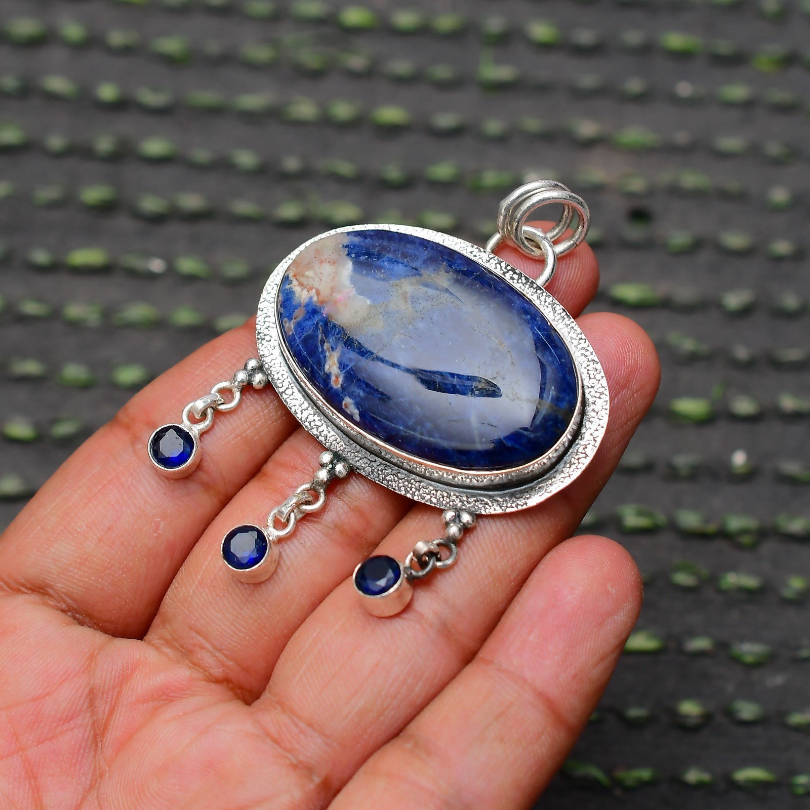 Sodalite Gemstone 925 Sterling Silver Handmade Pendant Jewelry Approx – 2.24″