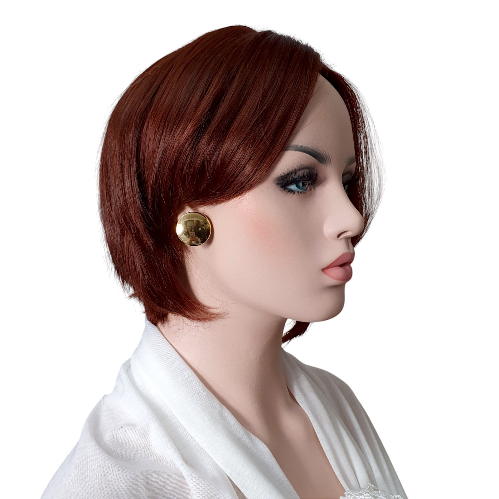 Classic Round Shiny Gold Tone Flat Disc Mirror Button Earrings Pierced 1″