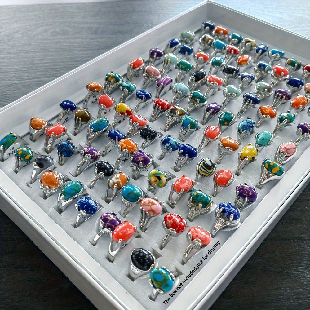 50/100Pcs Wholesale Lot Mixed Rings Malachite Rings Natural Stone Gemstone