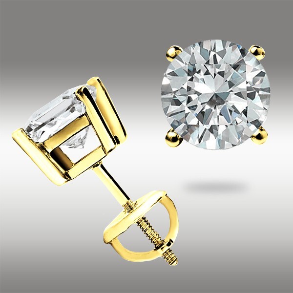 1.0 Ct Round GRA Moissanite 14k Yellow Gold Stud Earrings Screw back Deal Gift
