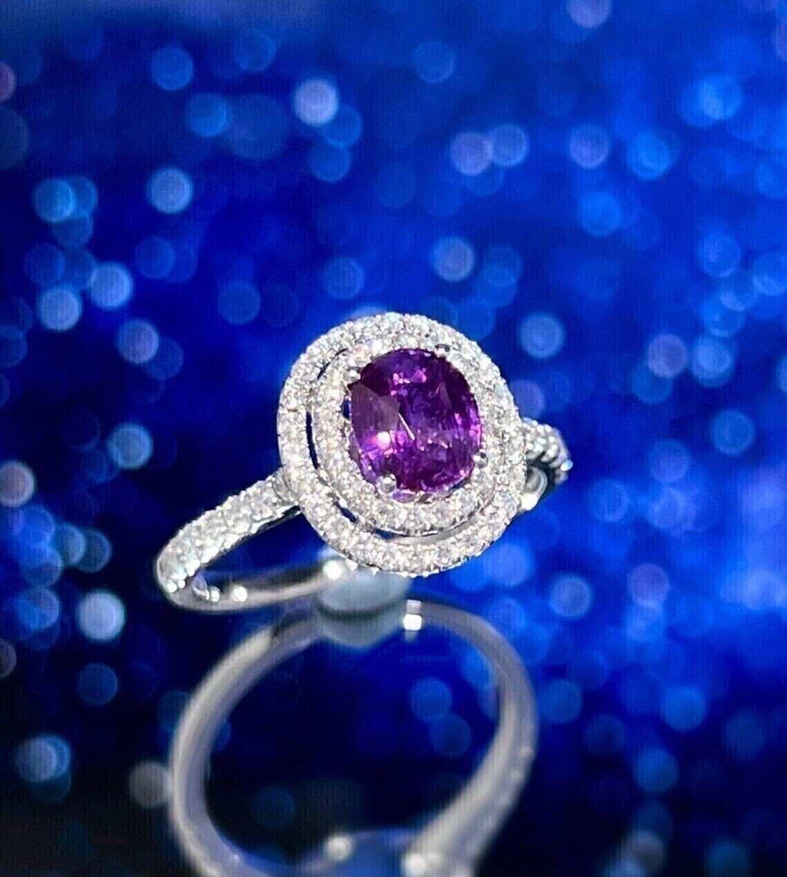 2.00 Ct Oval Cut Simulated Amethyst Halo Engagement Ring 14K White Gold Finish