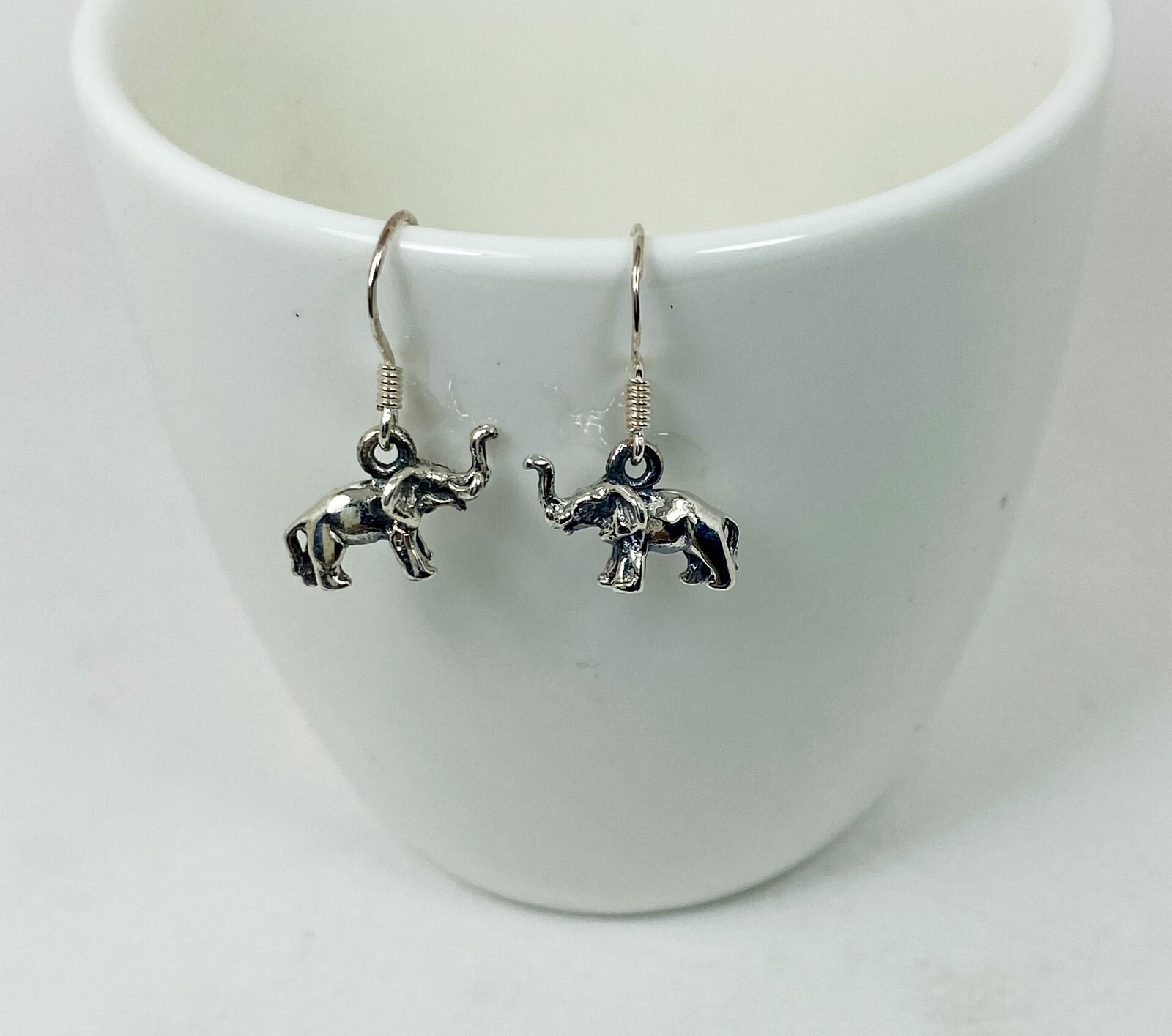 Minimalist Elephant Drop Earrings 925 Sterling Silver, Handmade Safari Jewelry
