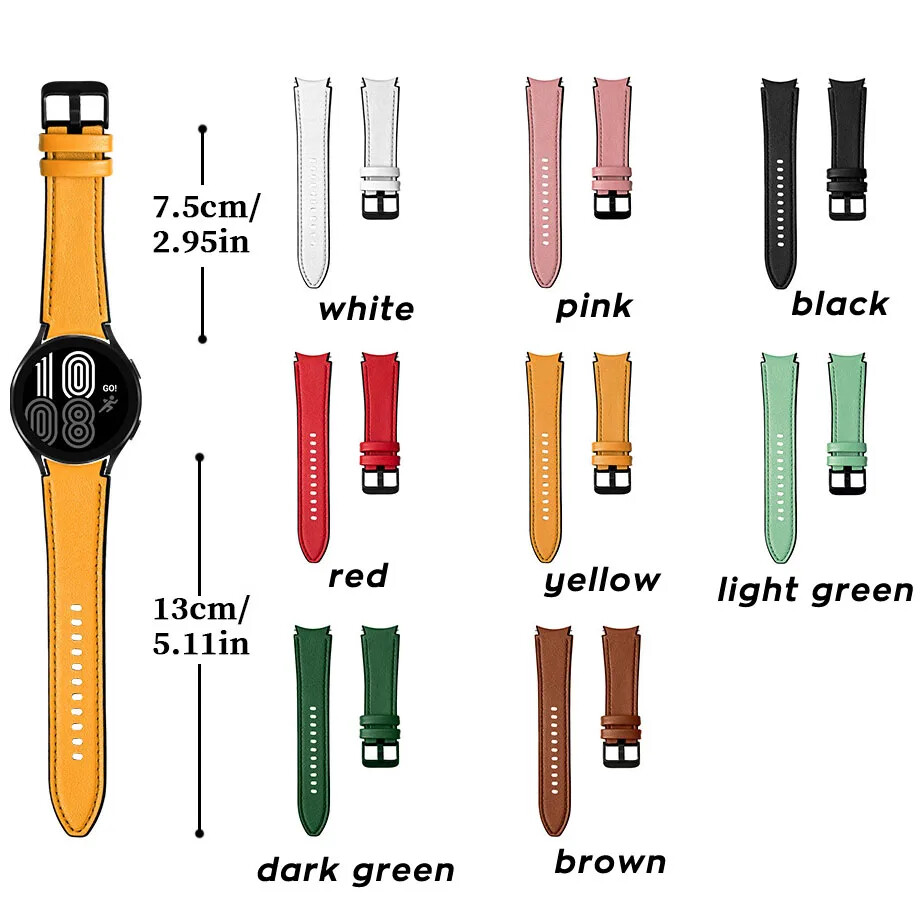 20mm Curved TPU Leather Strap for Samsung Galaxy Watch 7 6 5 4 40mm 44mm 43 47mm