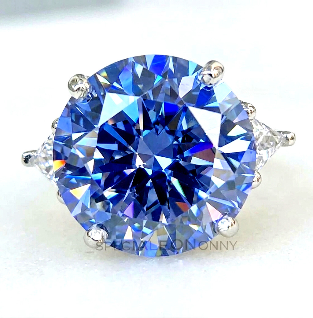 RARE 12 Ct Campanula Blue Diamond Ring-Great Sparkle, FREE Diamond Studs.