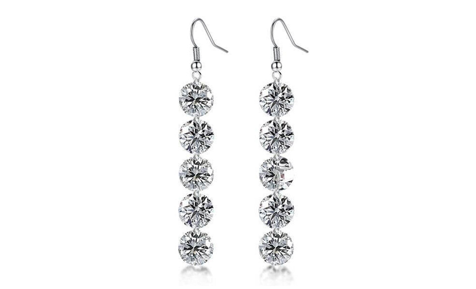 18K White Gold Plated 5 Row Drop/Dangle Earrings Made With Swarovski Elements