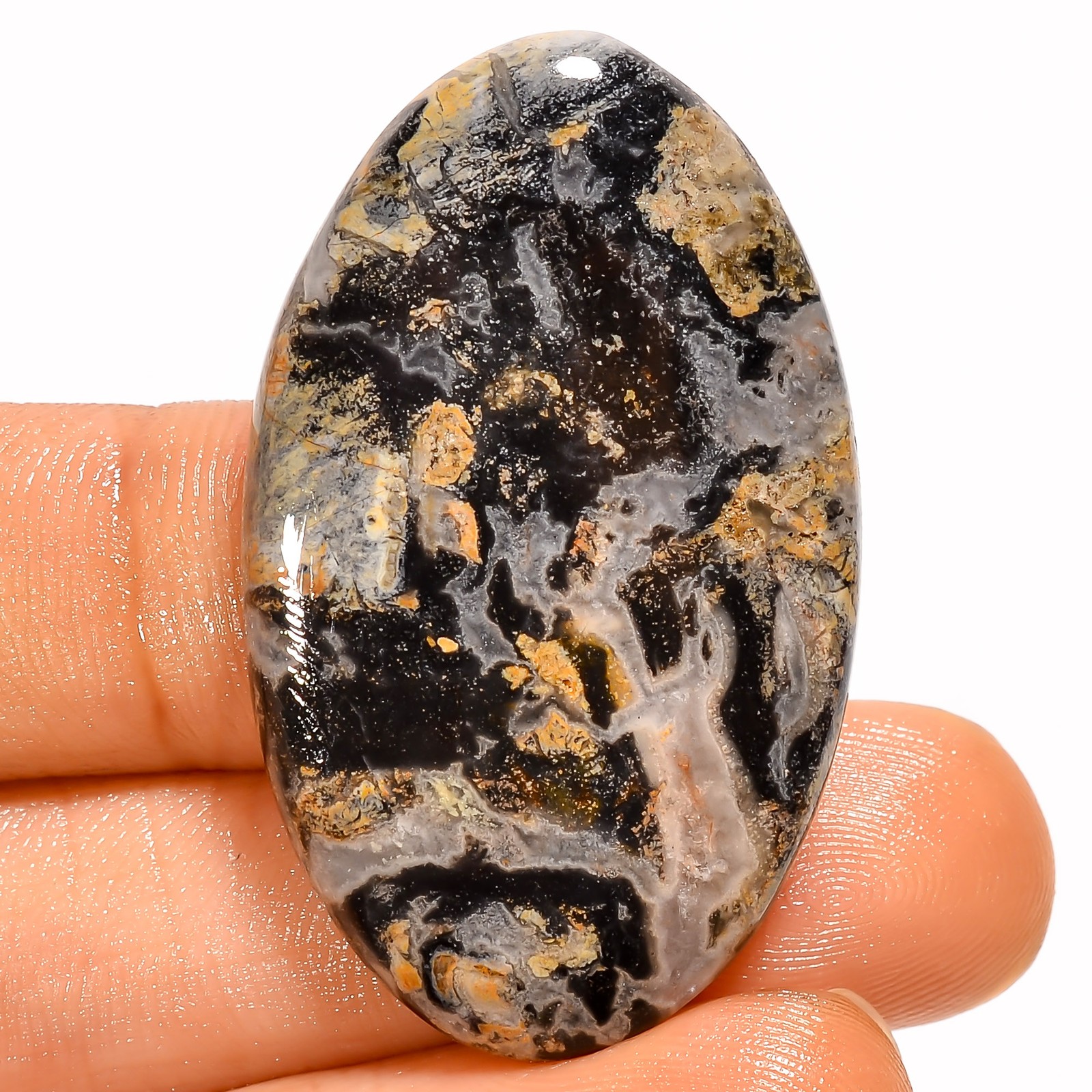 Natural Black Crazy Lace Agate Oval Cabochon Gemstone 50.5 Ct 40X24X5mm EE-52864