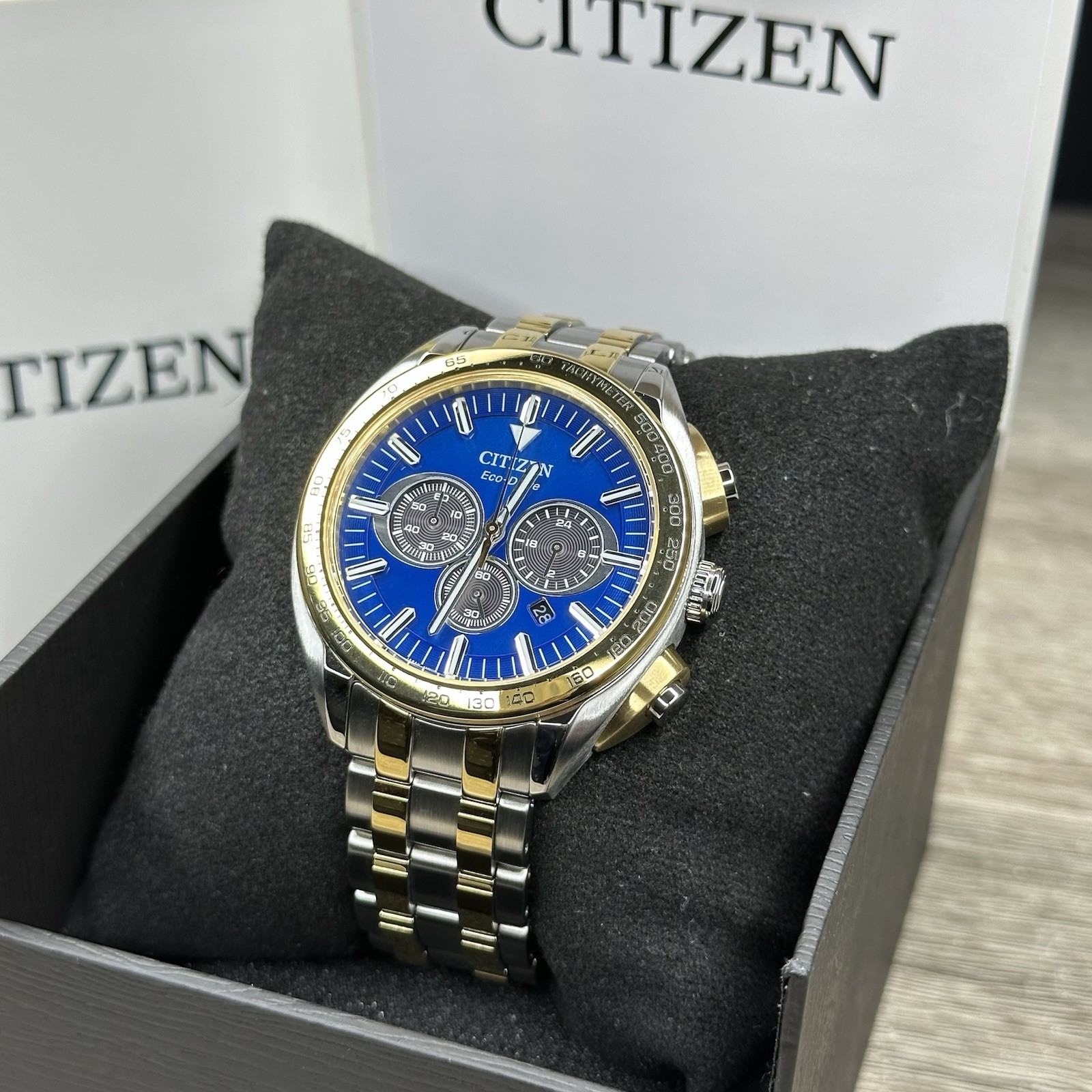 NEW✅ Citizen Carson Blue Dial Tachymeter Two Tone Steel Men’s Watch CA4544-53L