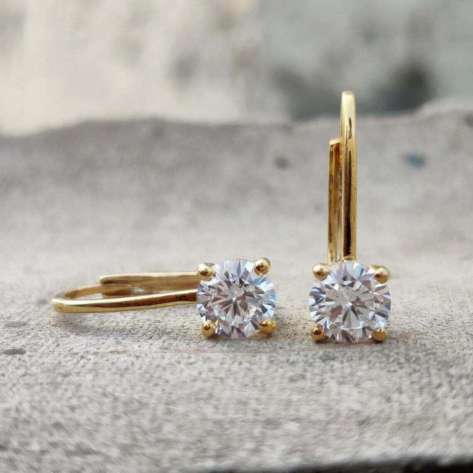 2.00Ct Round Cut Diamond Solitaire Drop & Dangle Earrings 14k Yellow Gold Finish