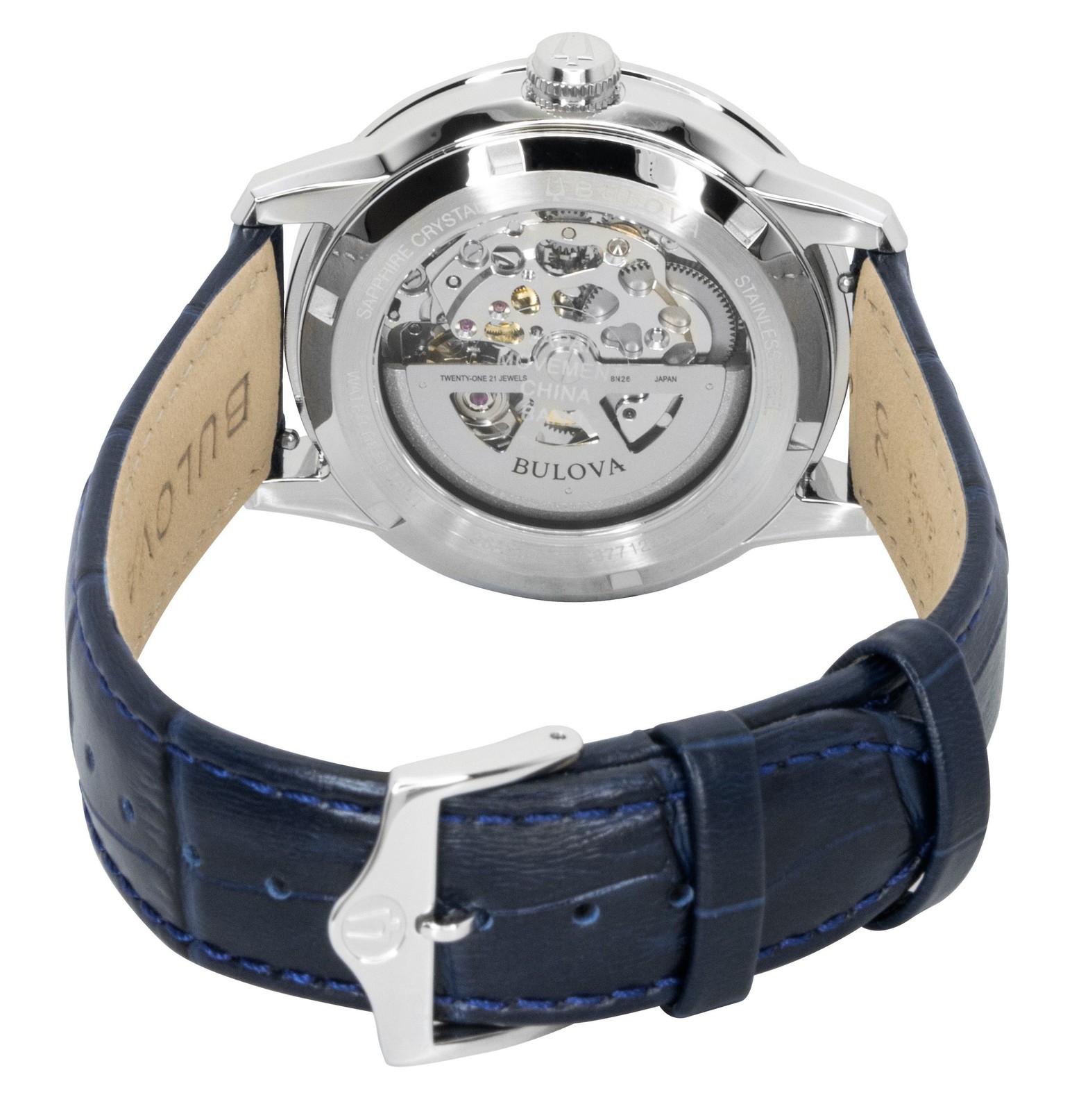 Bulova Sutton Leather Strap Silver Skeleton Automatic 96A330 Men’s Watch
